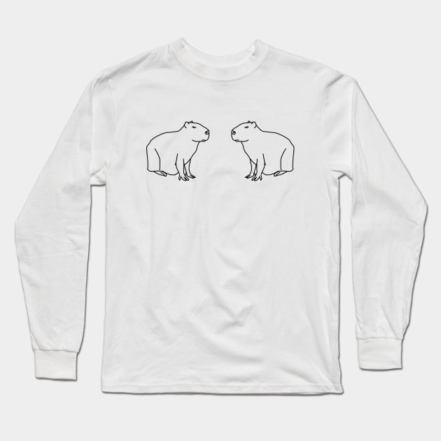 Capybara With Friend Minimal Line Drawing Long Sleeve T-Shirt by ellenhenryart